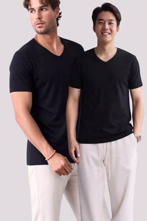 Loule Erkek 2 Adet V Yaka Kısa Kol Pamuklu Modal Basic Tişört - Nefes Alan ve Esnek Kumaş