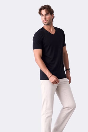 Loule Erkek 2 Adet V Yaka Kısa Kol Pamuklu Modal Basic Tişört - Nefes Alan ve Esnek Kumaş