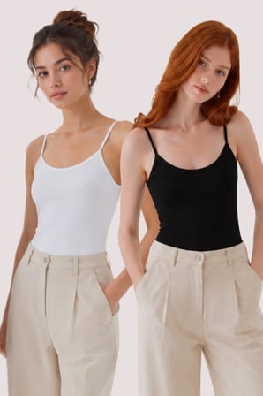 Loule Kadın 2 Adet Modal ve Pamuklu İnce Askılı Esnek Basic Body Atlet - 2'li Avantaj Paketi