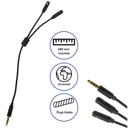 1 Erkek 2 Dişi 3.5 mm Kulaklık ve Mikrofon Ayırıcı Çoklayıcı Aux Kablo (5365)
