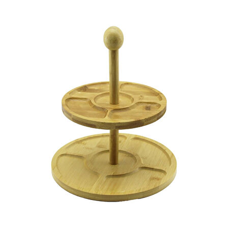 5 BÖLMELİ - YUVARLAK - 2 KATLI  AHŞAP BAMBU SUNUMLUK  ÇAP: 19.5CM -- 24.5CM (5365)