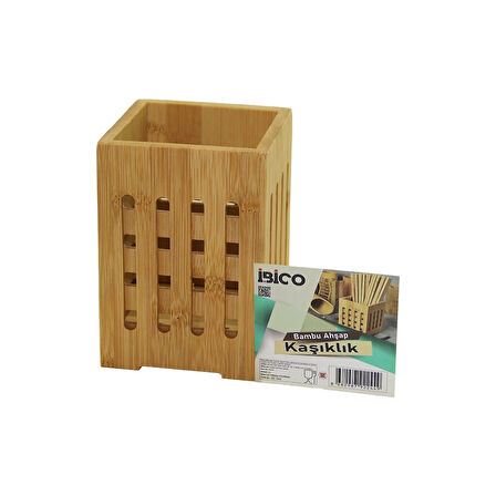 BÜYÜK - PENCERELİ  KARE=10X10CM  AHŞAP BAMBU KAŞIKLIK ORGANİZER (5365)
