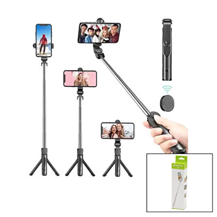SİYAH  SELFİ ÇUBUK - TRİPOD AYAKLI  57CM UZAYAN-KISALAN SAPLI + 10CM =67CM (5365)