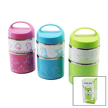 SABİT KULPLU - RESİMLİ - RENKLİ   2Lİ  SEFER TASI - SAKLAMA KABI 930ML (5365)