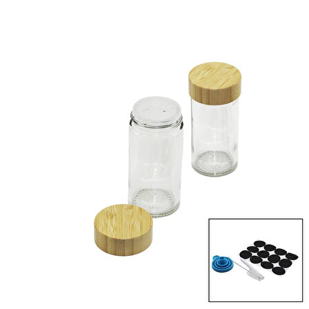 12 PCS TAKIM YUVARLAK CAM BAHARATLIK - TUZLUK BAMBU KAPAKLI (5365)