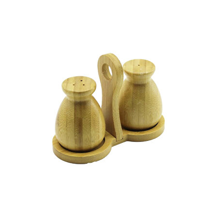 2 PCS - ŞİŞE MODELİ AHŞAP BAMBU TUZLUK - BAHARATLIK TUTACAKLI AHŞAP STAND (5365)