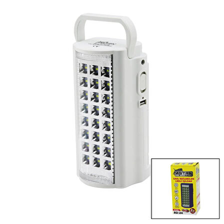 24 LEDFİŞ ŞARJLI - POWERBANKLEDLİ IŞILDAK LAMBA 6V 4.0AH AKÜTAŞIMA KULPLU RD-24 (5365)