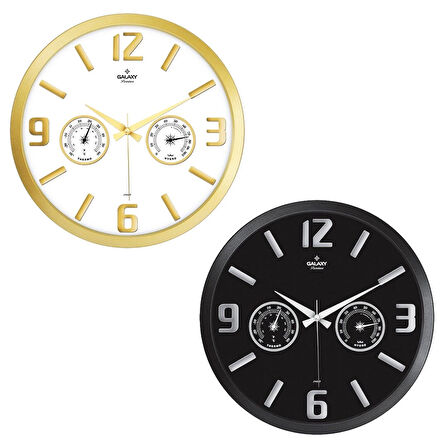 TERMOMETRELİ ISI - NEM ÖLÇER KABARTMA RAKAMLI DUVAR SAATİ (5365)