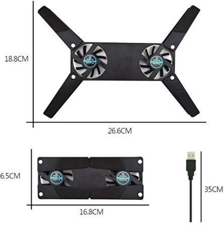 Katlanabilir Laptop Soğutucu 2 fanlı (5365)