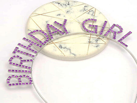 Mor Renk Kristal Taşlı Parlak Birthday Girl Yazılı Taç 16x17 cm (5365)