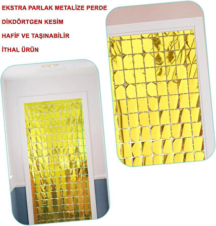 Ekstra Metalize Altın Renk Disko Dikdörtgen Kesim Kapı Perdesi Dekorasyon 1x2 Metre (5365)