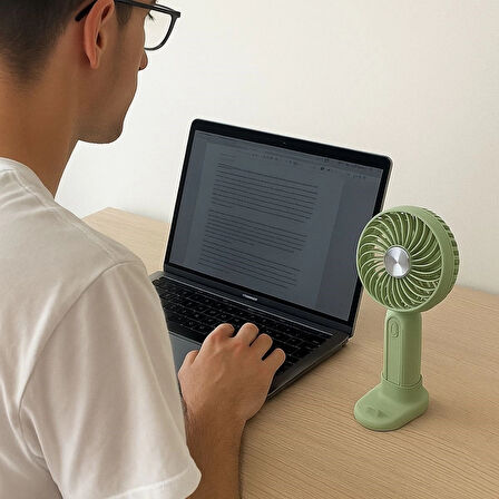 Masa Üstü Standlı USB ile Şarj Olabilen 3 Ayarlı Fan Modlu Çanta Tipi El Fanı (5365)