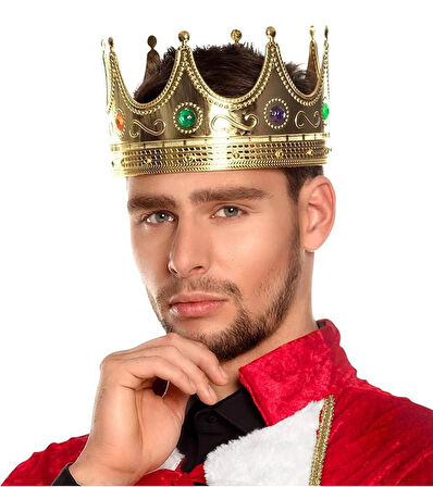 Altın Renk Yetişkin Çocuk Uyumlu Kral Tacı 60 cm (5365)