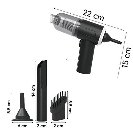 3in1 Araç İçi Kablosuz Şarjlı Mini El Süpürgesi Vakum ve Üfleme (5365)
