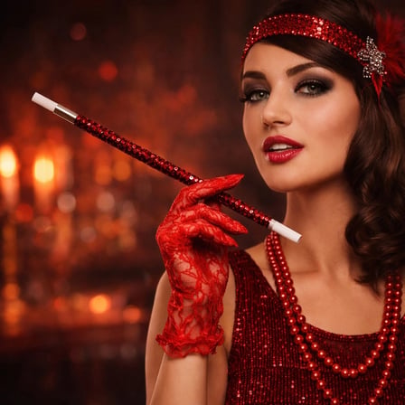 30 cm Kırmızı Payetli Sigara Tutacağı – 1920’ler Gatsby Parti Aksesuarı (5365)