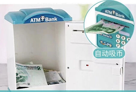 Parmak İzi Görünümlü Elektronik Şifreli Otomatik Kağıt Para Alan ATM Kumbara (5365)