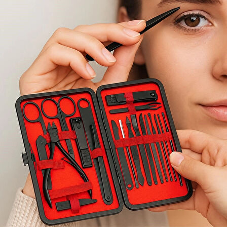 24 Parça Kendiliğinden Deri Çantalı Seyahat Tipi Manikür Pedikür Seti (5365)