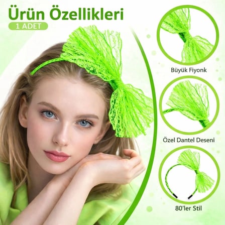 80’ler 90’lar Neon Yeşil Dantel Taç Fiyonklu (5365)