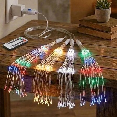 4’lü Açılır LED Işık Seti – 8 Farklı Işık Modlu, Kumandalı, USB Kablolu Renkli Dekoratif Fiber LED Lamba (5365)