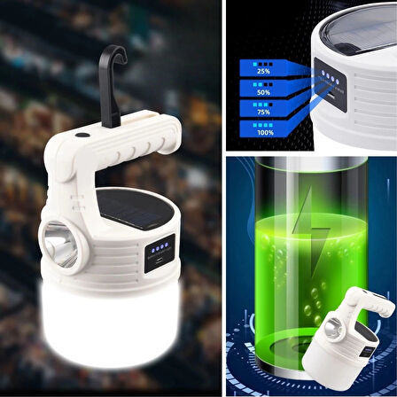 LED Güneş Enerjili Kamp Lambası–2000 Lümen Süper Parlak, 5 Aydınlatma Modlu,USB ile Şarj Edilebilir Dış Mekan,Asılabilir Torch El Feneri (5365)