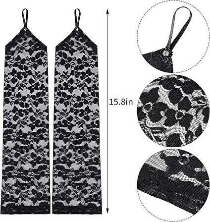 Parmak Askılı Zarif Gece Şıklığı Dantel Eldiven 40 cm (5365)