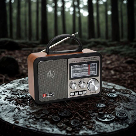 Orta Boy Retro, Nostaljik, Ahşap Tasarım Bluetooth Hoparlörlü, Şarjlı, Taşınabilir FM/AM Destekli Radyo NS-8897 (5365)