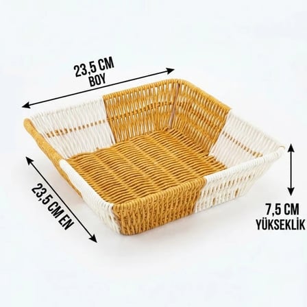 Kare Çift Renkli Plastik Rattan Ekmek ve Meyve Sepeti - Çok Amaçlı Banyo ve Mutfak Düzenleyici - Yıkanabilir Tezgâh Üstü Organizer (5365)