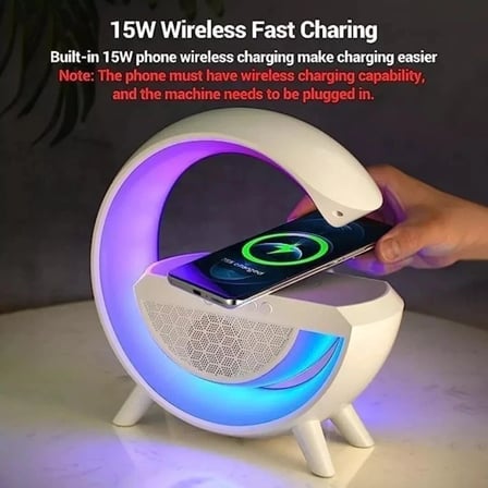 Kablosuz Telefon Şarj Bluetooth Hoparlör Istasyonu Ses Rgb Atmosfer Gece Işık Bt-2301 (5365)