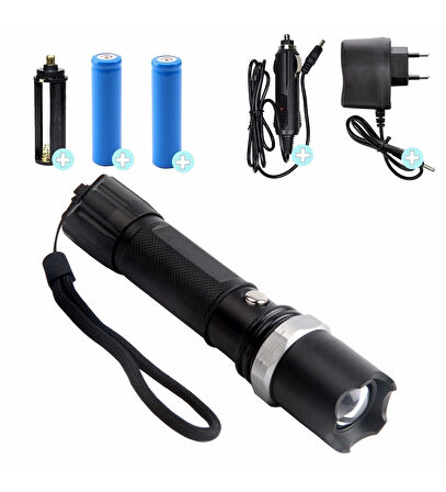 Profesyonel Şarjlı El Feneri Uzun Menzilli Şarjlı Zoomlu Süper Güçlü Acil Durum Feneri Çift Bataryal (5365)
