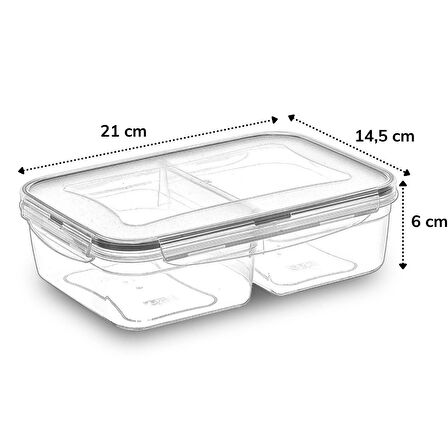 2 Bölmeli Sızdırmaz Contalı Kilitli Kapaklı 1 Litre Erzak Saklama Kabı -LC505 (5365)
