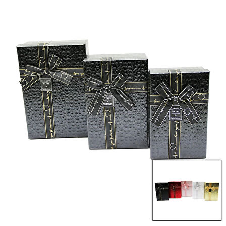3 LÜ DİKDÖRTGEN DERİ DESENLİ HEDİYE KUTUSU (5365)