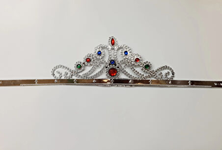 Gümüş Renk Plastik Prenses Tacı Kraliçe Tacı 60 cm (5365)