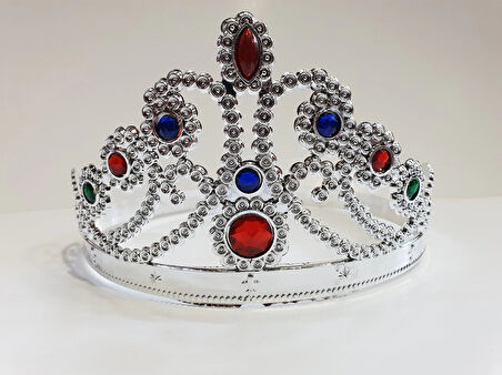 Gümüş Renk Plastik Prenses Tacı Kraliçe Tacı 60 cm (5365)