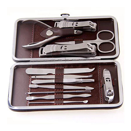 Çantalı Manikür Pensi Profesyonel ve Manikür Pedikür Seti 13 Parça Tırnak Eti İtici Ve Cımbız (5365)