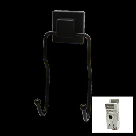 SİYAH - 2Lİ METAL SARKIK ASKI KARE GÜÇLÜ YAPIŞKANLI 8X9X19CM (5365)