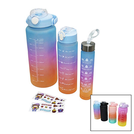 3 BOY YAVRULU PİPETLİ RENKLİ SULUK MATARA (5365)