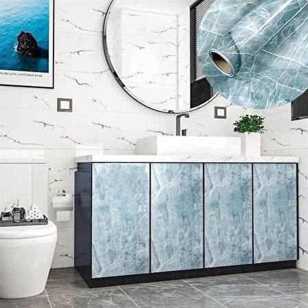 Mermer Desenli Masa Tezgah Mutfak Su Geçirmez Yapışkanlı Folyo Sticker Mavi 5x0,6m (5365)