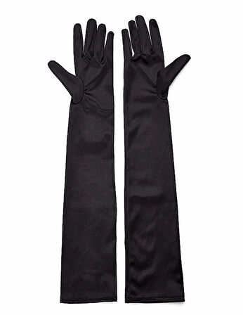 Siyah Renk Dirseğe Kadar Uzun Kumaş Eldiven (5365)