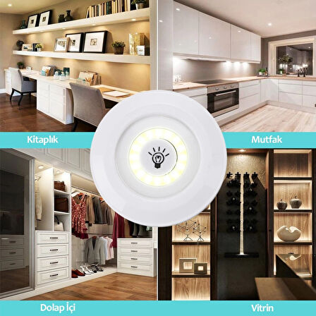 3&amp;apos;lü Uzaktan Kumandalı Pilli Yapışkanlı Kablosuz Led Spot Lambalar (5365)