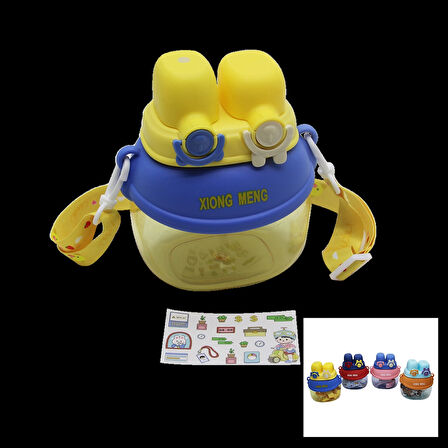 YÜZ MODELİ  - 2 KİLİTLİ KAPAK  RENKLİ MİKA KRİSTAL SULUK MATARA PİPETLİ - NAYLON ÇANTALI - ASKILI 1280ML (5365)