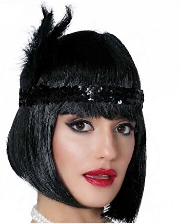 Siyah Renk Tüylü Çarliston Saç Bandı Kafa Bandı (5365)