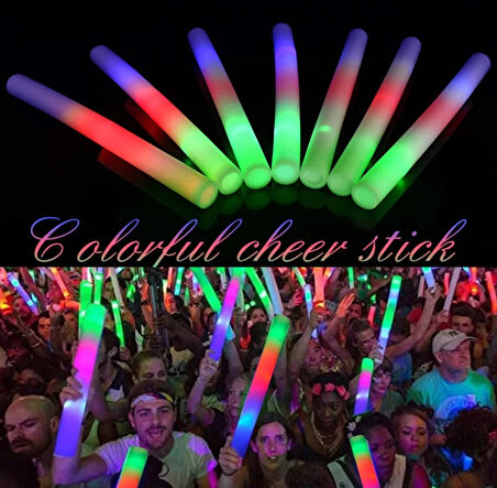 Led Işıklı Rengarenk Sünger Parti Çubuk Işıklı Kauçuk Sopa 46 cm (5365)