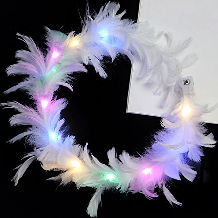 Led Işıklı Rengarenk Yanan 3 Fonksiyonlu Otrişli Parti Tacı Beyaz Renk 12x12 cm (5365)