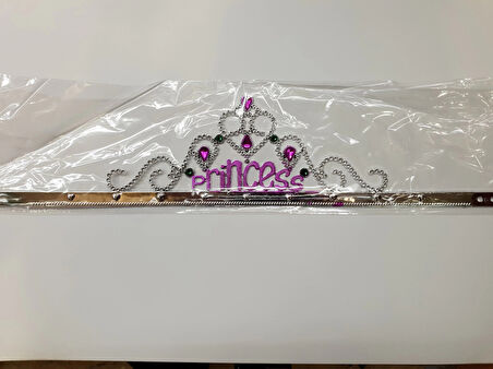 Gümüş Renk Prenses Yazılı Parti Tacı 60 cm (5365)