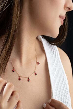 925 Ayar Rose Uğur Böcekli Şans Gümüş Kolye