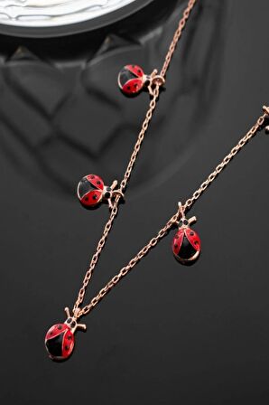 925 Ayar Rose Uğur Böcekli Şans Gümüş Kolye
