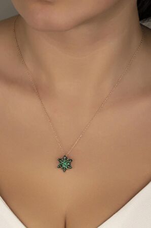 925 Ayar Gümüş 4 Katman Yeşil Lotus Çiçeği Kolye