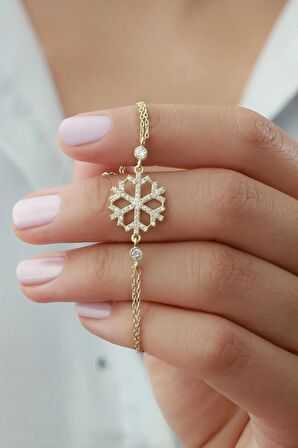 925 Ayar Gold Zirkon Taşlı Kar Tanesi Gümüş Bileklik