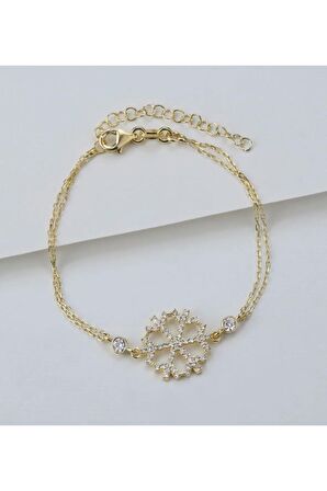 925 Ayar Gold Zirkon Taşlı Kar Tanesi Gümüş Bileklik