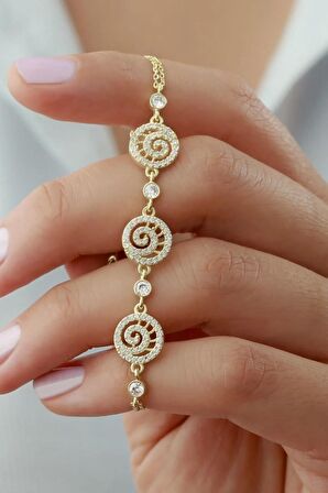 925 Ayar Gold Zirkon Taşlı Dönence Gümüş Bileklik